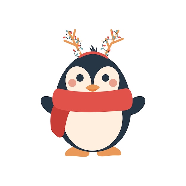 Иллюстрация пингвина с гирляндой Рождественский персонаж Зима 2023