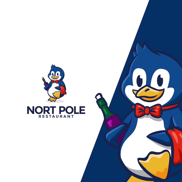 Penguin karakter mascotte logo geschikt voor restaurant - dier logo sjabloon