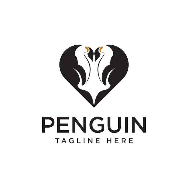 Pinguino amore logo design illustrazione vettoriale