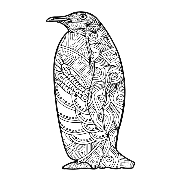 Penguin mandala coloring vector illustration kids and adults design