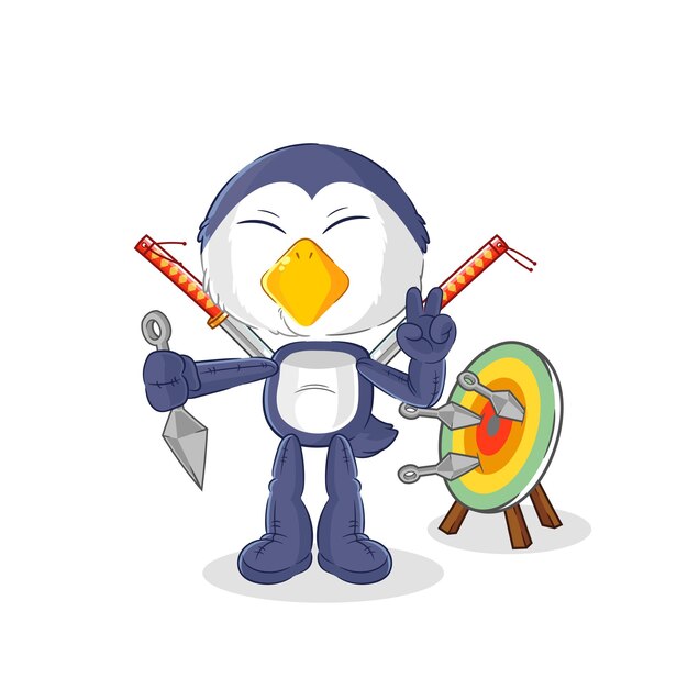 Vector penguin ninja cartoon character vector