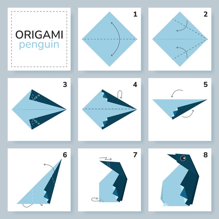 Penguin origami scheme tutorial moving model Origami for kids Step by step