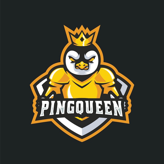 Vector penguin queen mascot sport logo design template for youtuber or twitch banner and profile post