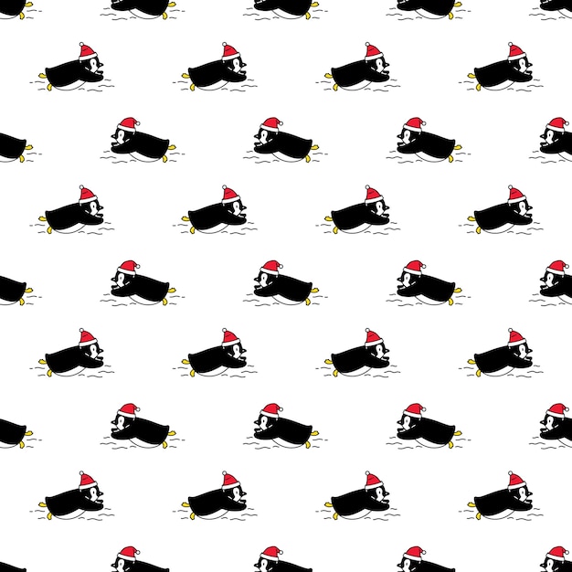 Penguin seamless patternchristmas santa claus cartoon bird