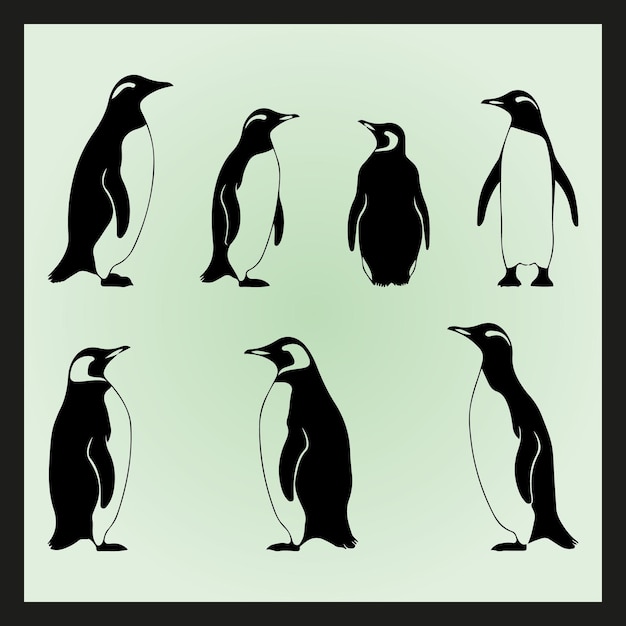 Vector penguin silhouette set clipart on a hex color background