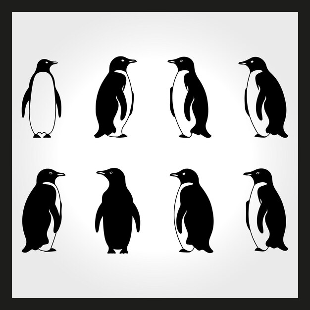 Penguin silhouette set Clipart on a hex color background