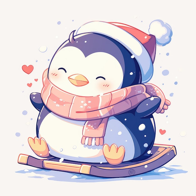 A penguin on a sled cartoon style