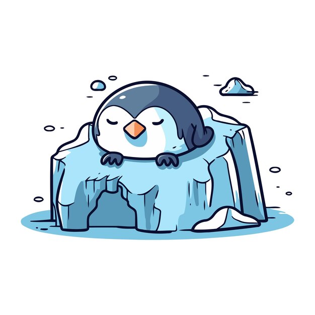 氷の上で眠っているペンギン ベクトルイラスト