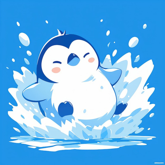 A penguin sliding on ice cartoon style