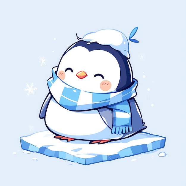 A penguin sliding on ice cartoon style