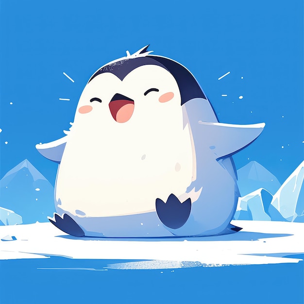 A penguin sliding on ice cartoon style
