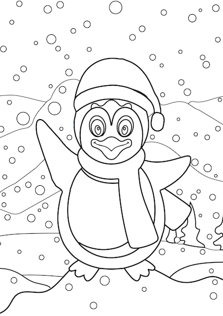 Вектор Раскраски пингвины в снегу