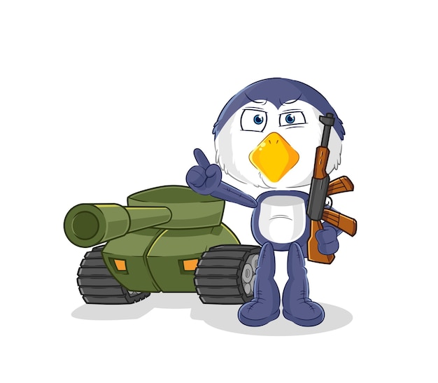 Vector penguin soldier with tank character cartoon mascot vector