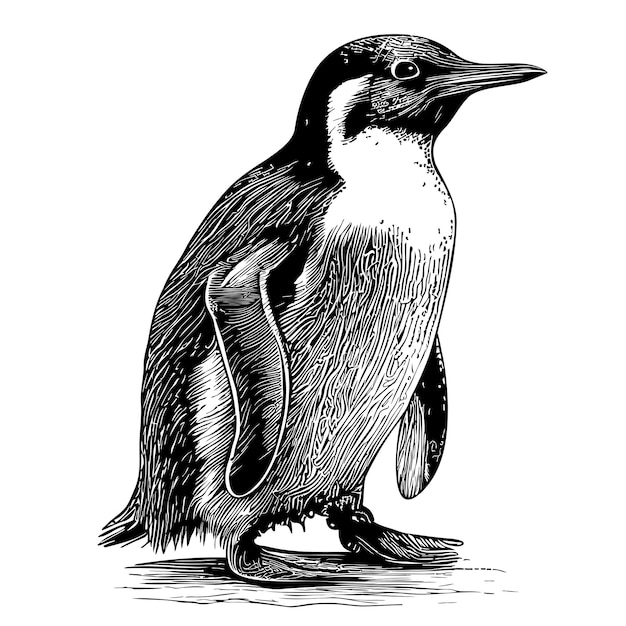 Vector penguin standing hand drawn sketch in doodle style vector illustration