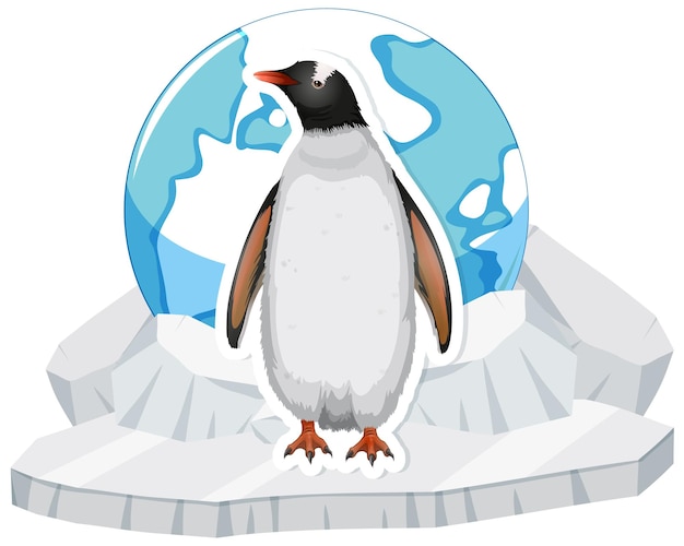 Penguin standing on ice sheet