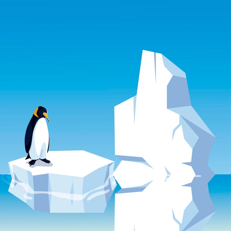 Vector penguin standing on iceberg in the north pole  illustration