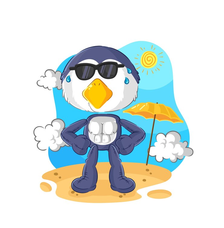 Vector penguin sunbathing in summer character vector
