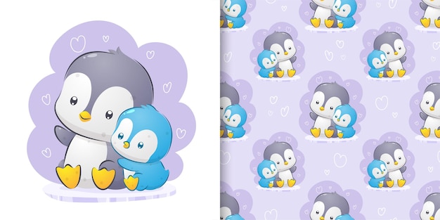 Pinguino che parla con l'illustrazione dell'acquerello stabilita del modello del pinguino del bambino