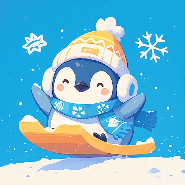 Vector a penguin on a toboggan cartoon style