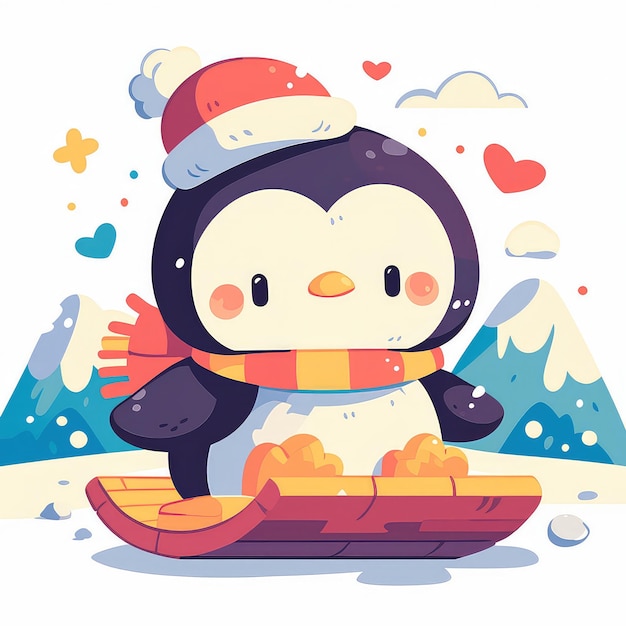 Vector a penguin on a toboggan cartoon style