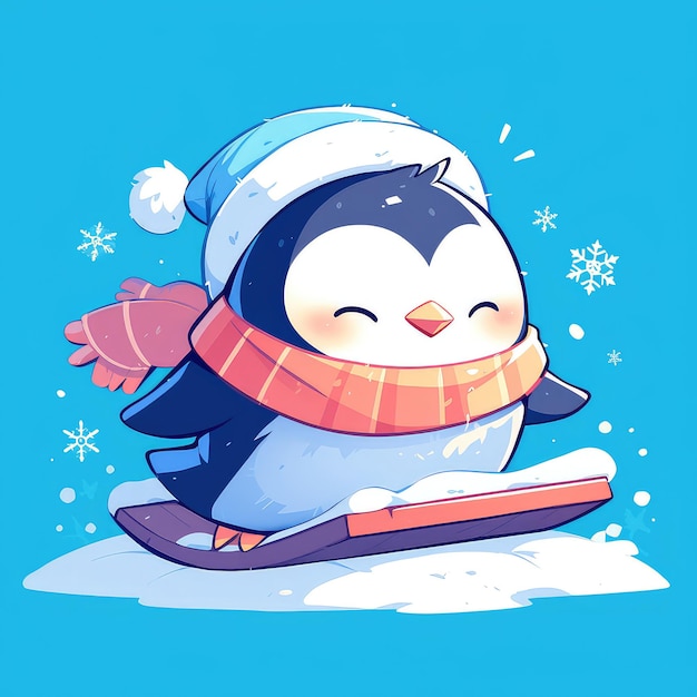 Vector a penguin on a toboggan cartoon style