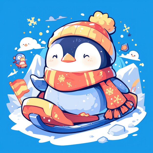 Vector a penguin on a toboggan cartoon style