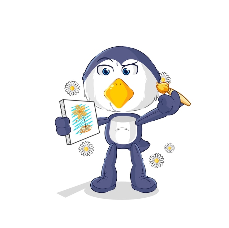 Vector penguin traditional painter cartoon character vector