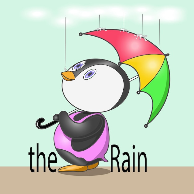 A penguin uses an umbrella when it rains