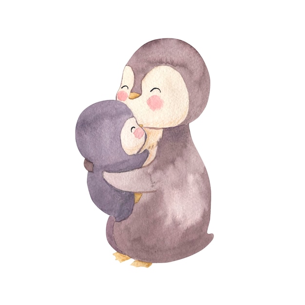 Penguin watercolor illustration for kids