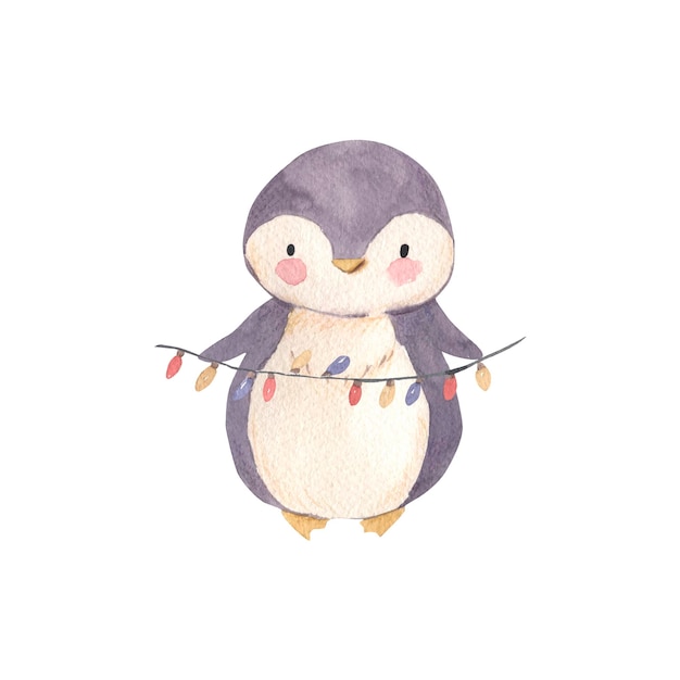 Penguin watercolor illustration for kids