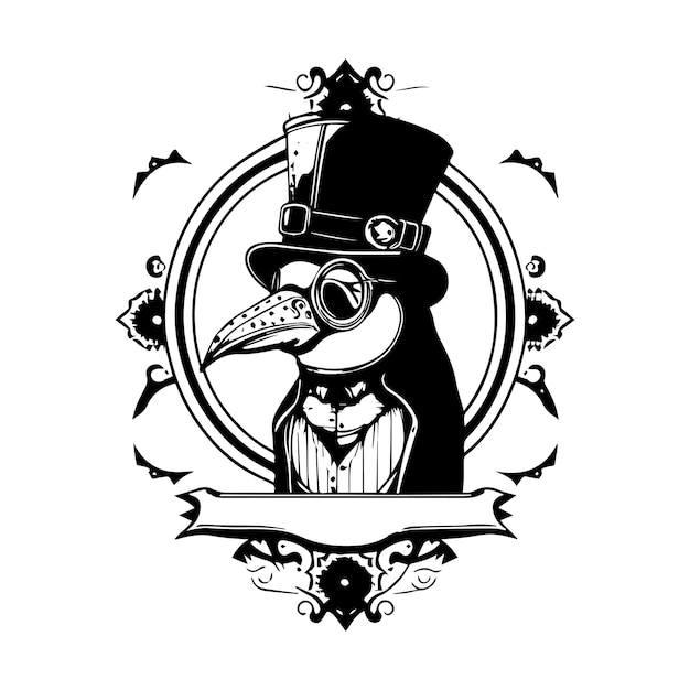 Penguin with hat steampunk Logo Illustration King of the Antarctic