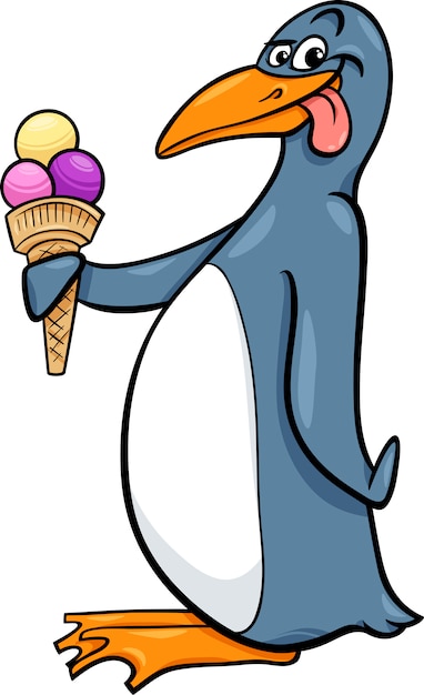 Penguin with ice cream cartoon