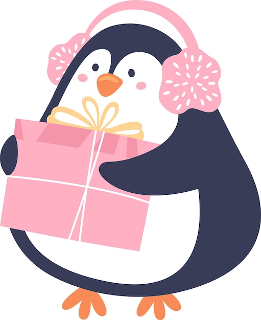 Vector penguin with present
