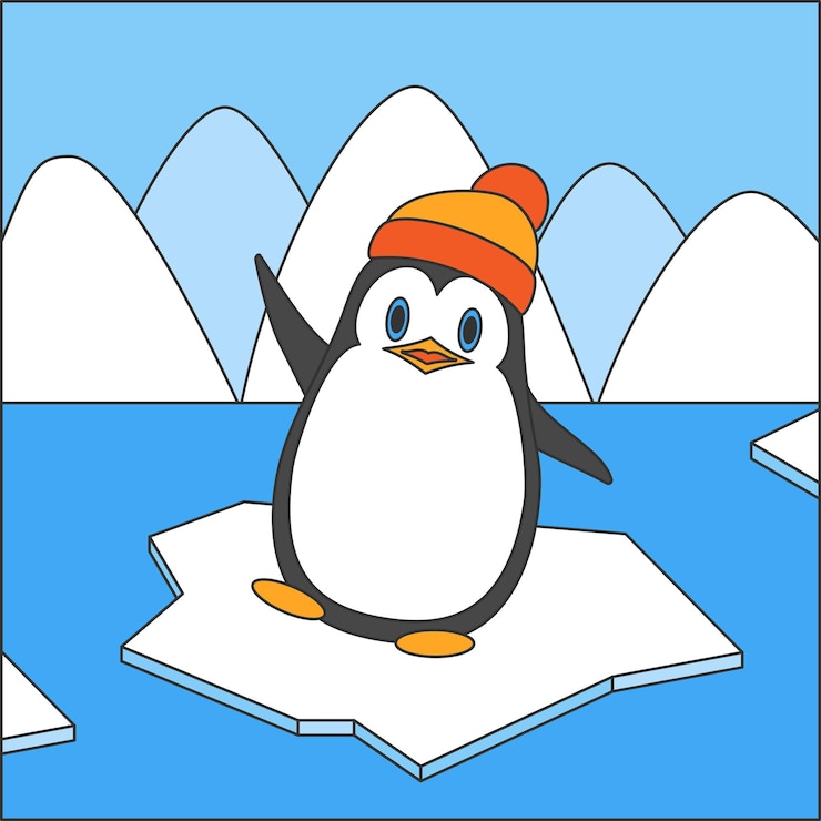 Vector a penguin with a stylish hat is comfortably sitting on a piece of ice