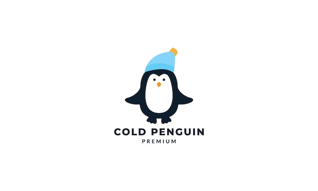暖かい帽子とペンギンかわいい漫画のロゴアイコンイラストベクトル