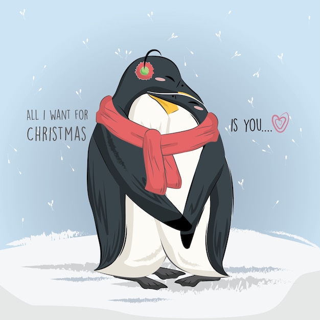 Penguins love in the christmas