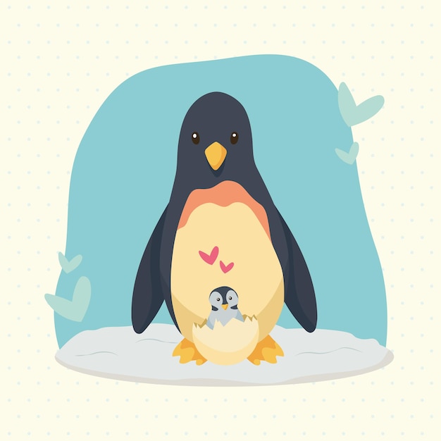 Vector penguins mom and baby