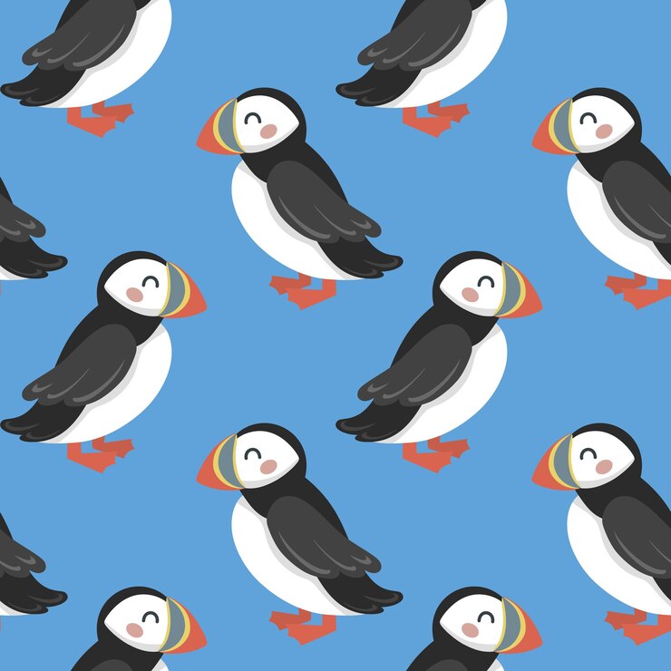 Vector penguins with a fish on their head