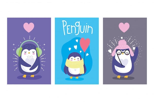 Penguins with hearts cards