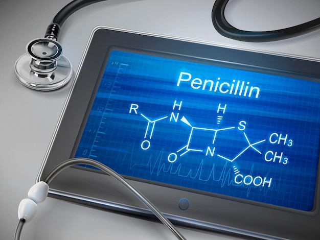 Vector penicilline woord weergegeven op tablet