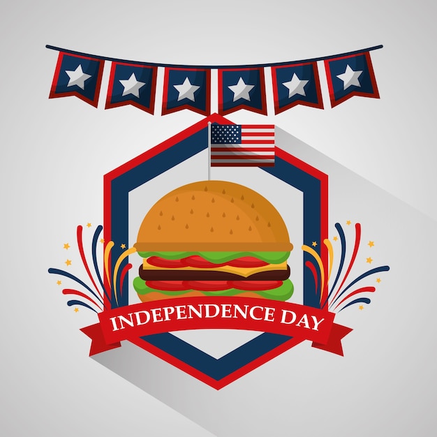 Pennant and burger food for american independence day