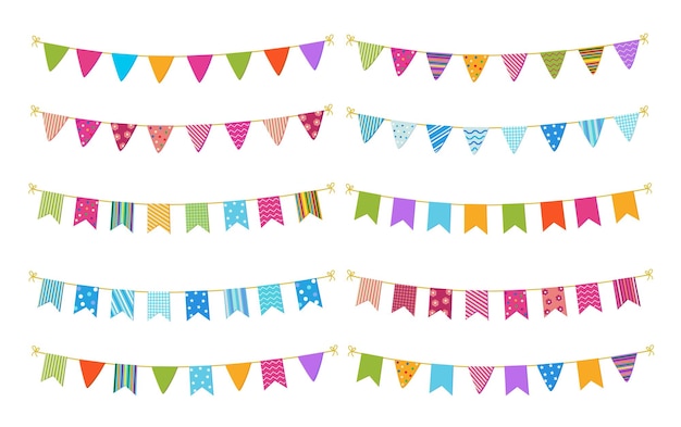 Pennants birthday decoration vector set birth day pennant flag hanging banner collection