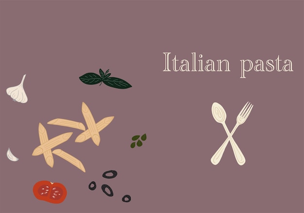 Penne pasta Italian hand drawn vintage style