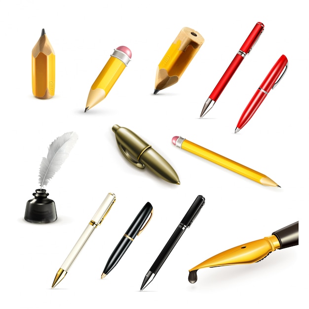 Vector pens and pencils, set icons