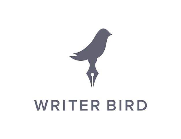 Penschrijver en vogel eenvoudig strak creatief geometrisch modern logo-ontwerp
