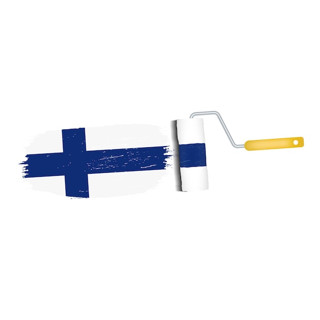 Penseelstreek met de nationale vlag van Finland geïsoleerd op een witte achtergrond vectorillustratie