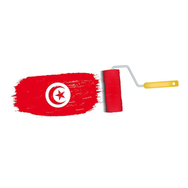 Penseelstreek met de nationale vlag van Tunesië geïsoleerd op een witte achtergrond vectorillustratie