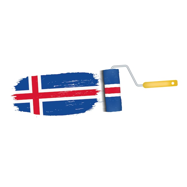 Penseelstreek met nationale vlag van IJsland geïsoleerd op een witte achtergrond vectorillustratie