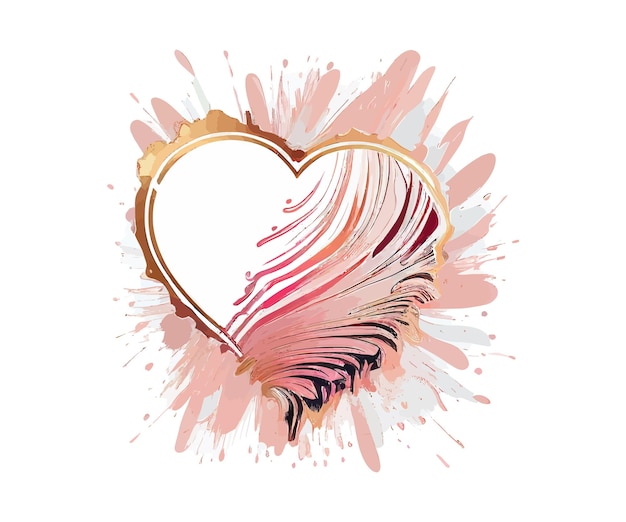 Penseelstreken in roze tinten en roségouden hartframe Vector illustratie ontwerp