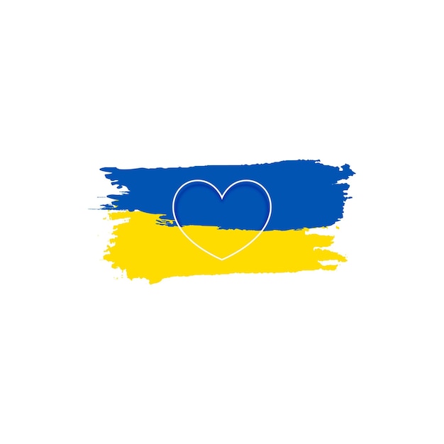 Penseelstreken stijl Oekraïne vlag met lijn hart